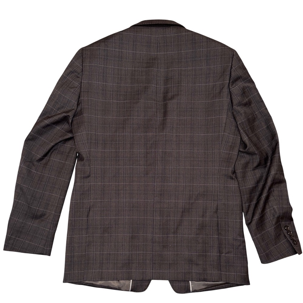 Calvin Klein X Slim Fit Mens Brown Plaid 2 Piece Wool Blend Suit 42L 34W 32L - Picture 4 of 11